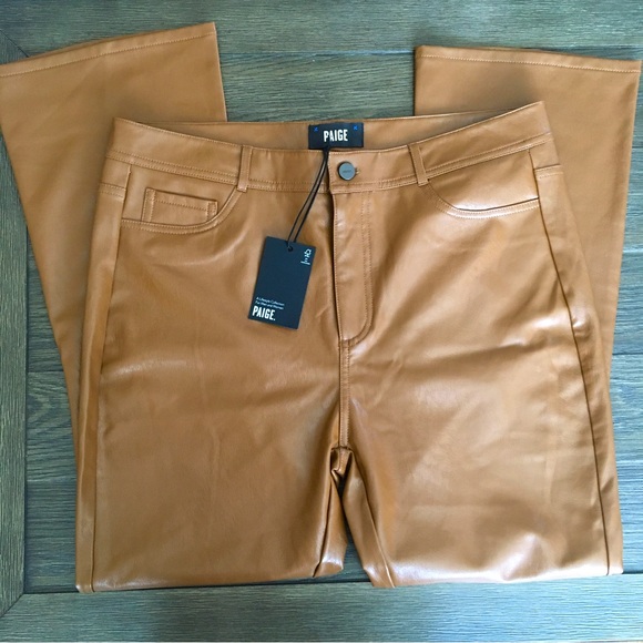 PAIGE Pants - Paige NWT Claudine Faux Leather Ankle Flare Dark Argan size 32